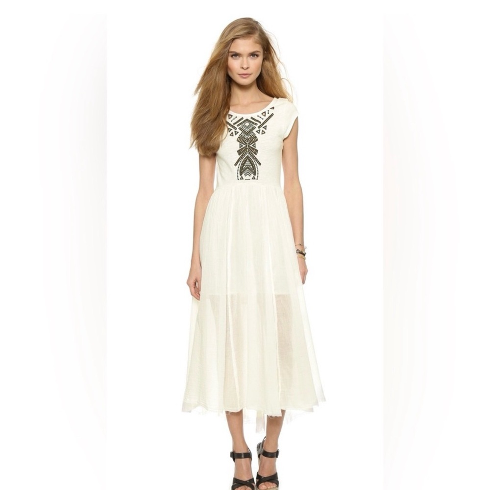 Free People Toosaloosa Meadow Midi Dress Ivory Cotton Gauze Embroidered Boho M - Picture 4 of 15